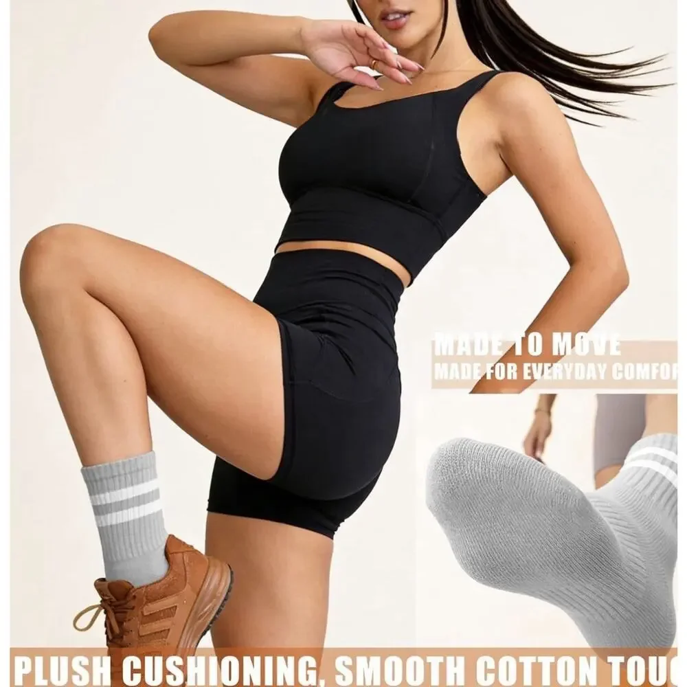 Augring Womens Striped Cotton Crew Socks Cozy Athletic Quarter Socks 4 Pack